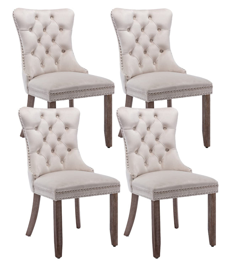 Beige Velvet Dining Chairs Set of 4 (4 Count)