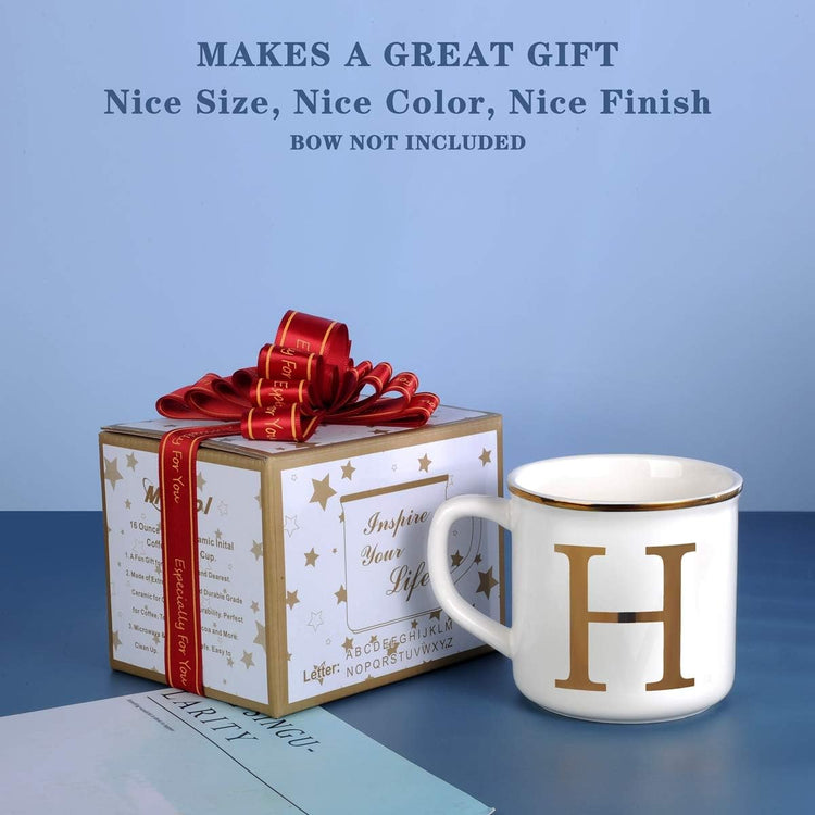 Miicol Ceramic Coffee Mug 16 oz, Monogram Coffee Cup, Golden Initial Tea Mug, Personalized Tea Cup, Unique Gift, Large Mug for Home, Office, Letter H