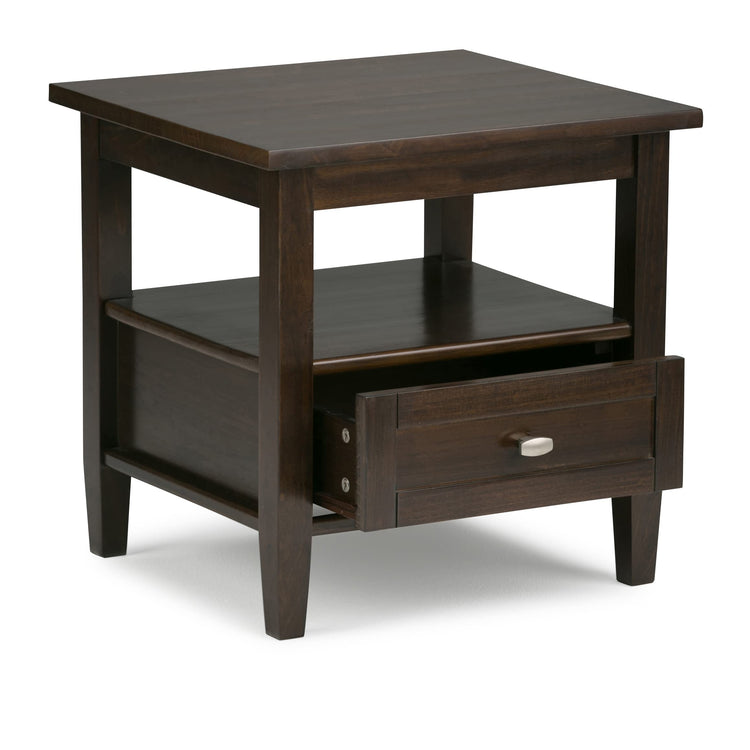 Warm Shaker 20" Wide Solid Wood End Table in Brunette Brown