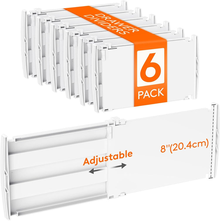 Lifewit 6 Pack Deep Drawer Dividers 8" High, 13.8-22.5" Adjustable Dresser Drawer Divider, Plastic Drawer Organizer for Clothes, Tall Drawers Separators for Dresser, Kitchen, Bedroom, Bathroom, Office