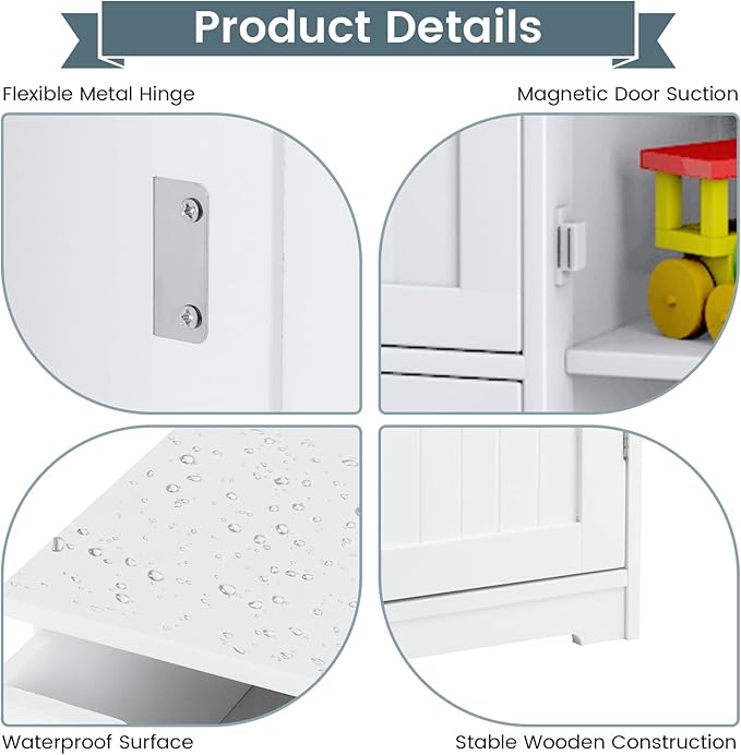 COSTWAY Bathroom Storage Cabinet, Wooden Storage Cupboard Organizer with 4 Drawers & Adjustable Shelf, Modern Floor Cabinet for Living Room, Bathroom, Kitchen, Entryway (White)