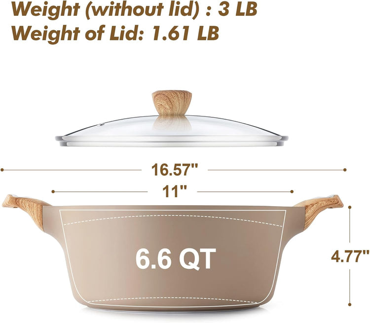 SENSARTE Ceramic Nonstick Stock Pot with Lid, 2.6/4.5/6.6 QT Soup Pot Casserole Pot, Non-toxic Healthy Pasta Pot, Large Cooking Pot Stew Pot, Induction Compatible, PFOA PFAS PTFE Free, Taupe - Nestoria