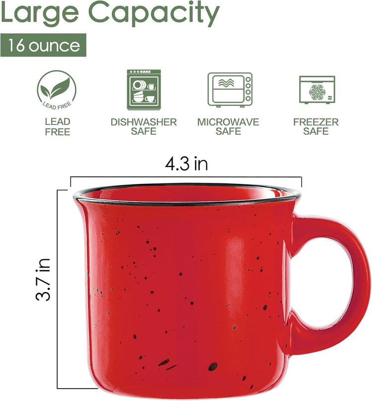 bestone Coffee Mugs Set of 4,16 oz Large Coffee Mugs, Ceramic Mugs with Handles,Salad,Noodles etc Coffee Mugs, Cups for Coffee Cereal Latte ,Microwave & Dishwasher safe,Red