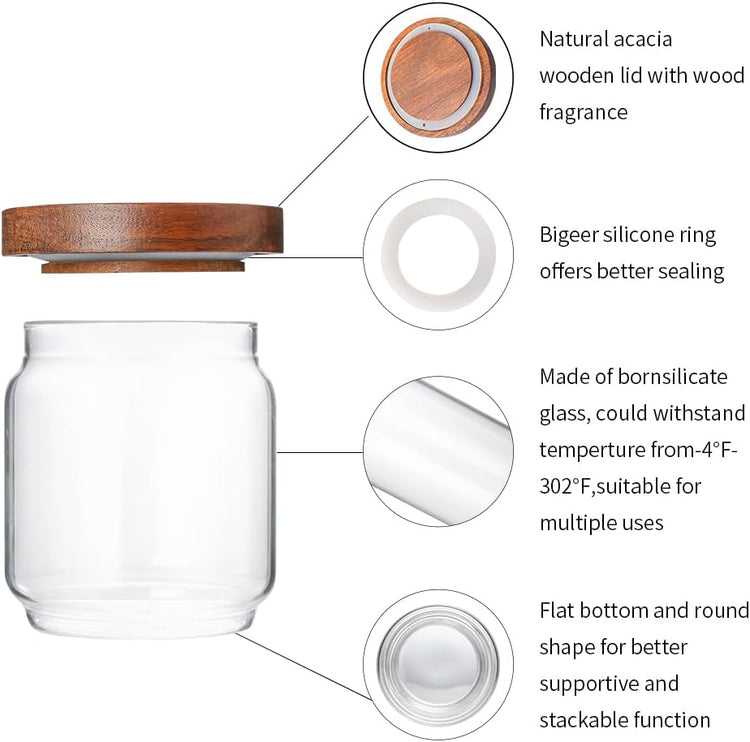 Glass Jars with Wood Lids 6 Pack with 112 Labels, 15 OZ Storage Food Canister for Coffee| Sugar| Snacks| Nuts