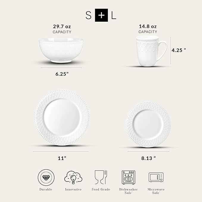 Stone Lain Alexandria 32-Piece Dinnerware Set Bone China, White
