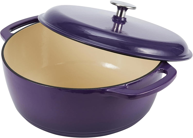 Amazon Basics Cast Iron Dutch Oven Pot with Lid, Enameled, Round, Dual Handles, Heavy-Duty, Medium, 6-Quart, Purple - Nestoria