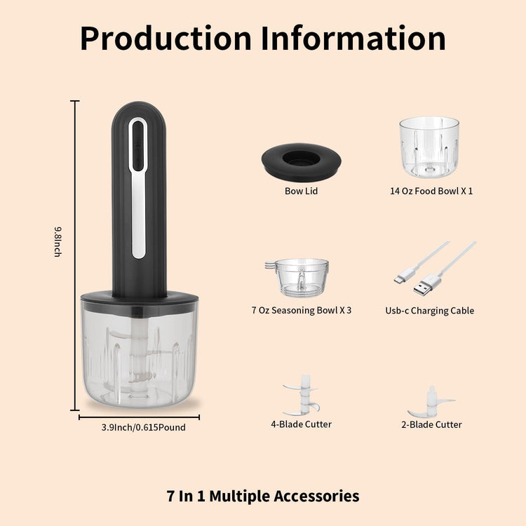 Wireless Electric Food Processor,4-Cup Electric Food Chopper For Meat,Onions,vegetables,Garlic,Complementary Food, Meat Chopper Blender
