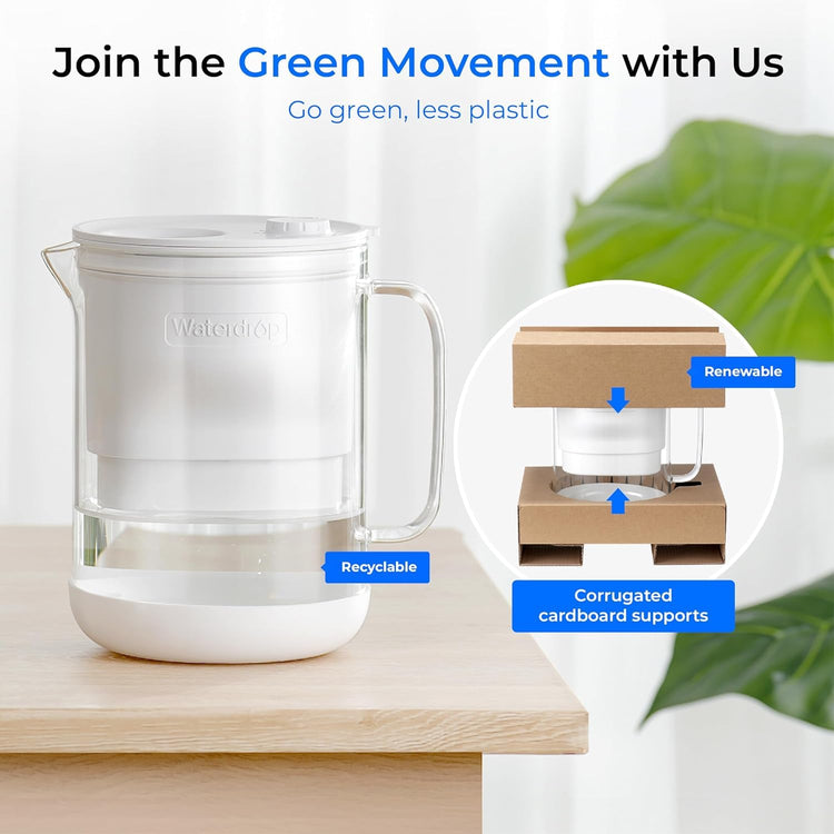 PT 72W Glass Water Filter Pitcher