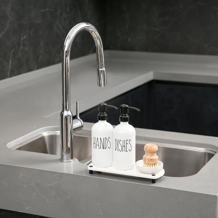 White Soap Dispenser Set Comes with Stainless Steel Pumps