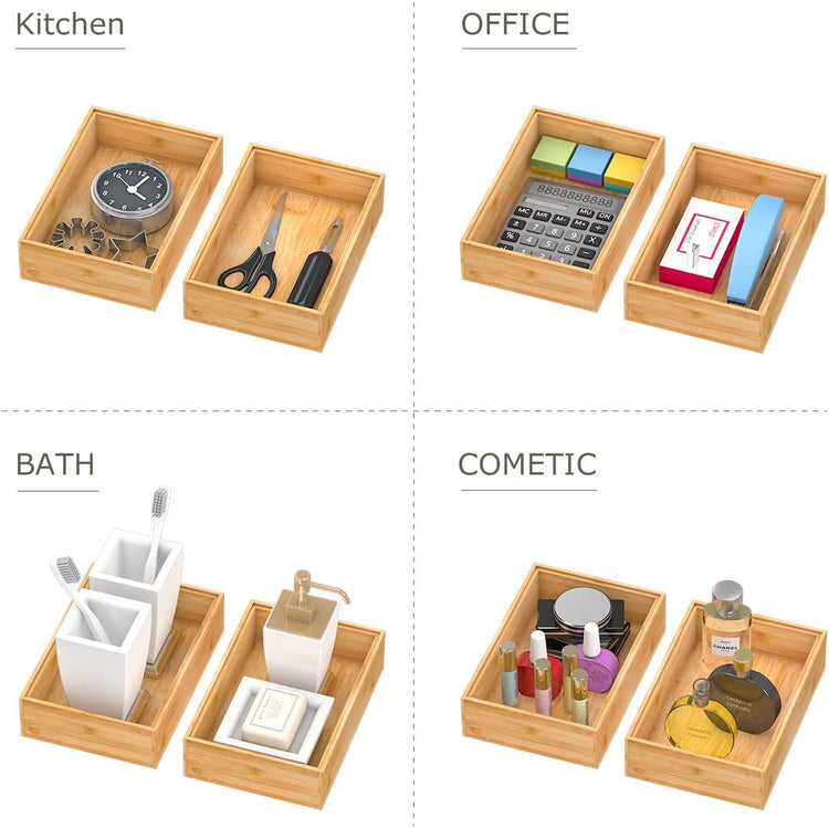 Bamboo Kitchen Drawer Organizer,Stackable Silverware Tray Utensil Organizer Cutlery Holder for Kitchen,Wooden Storage Box for Bathroom, Multi-Use Storage Bins Boxs Dividers for Office(9x6x2.5 inch)
