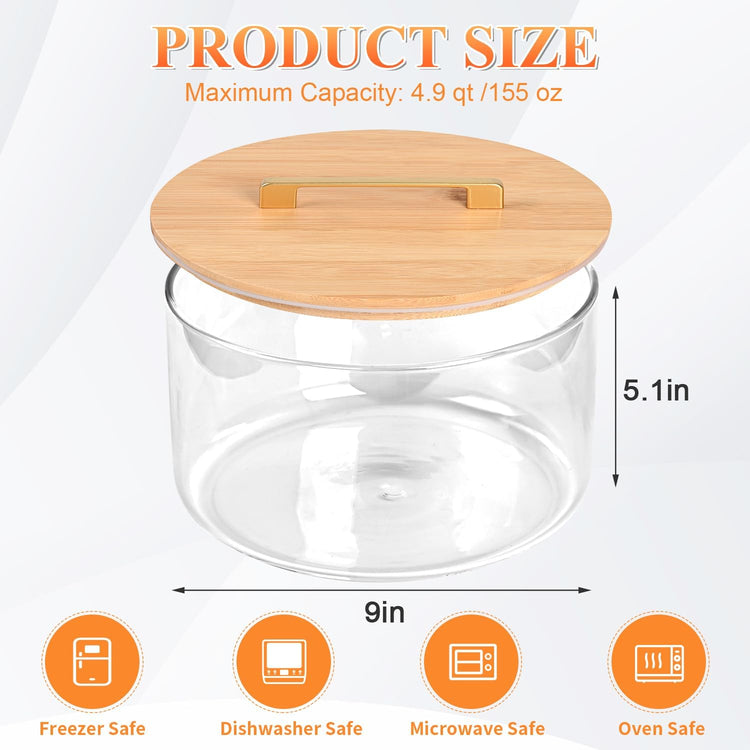 9 inch Large Salad and Trifle Bowl Glass with Lid, 155 oz Versatile Mixing and Serving Dish for Fruit, Laying Ice Cream, Cake, Cupcake, Baking, and Dessert, Microwave Safe