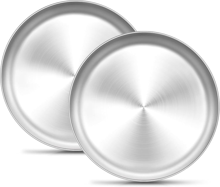TeamFar 9 Inch Pizza Pan Set of 2, Stainless Steel Small Crispy Pizza Tray, Round Pizza Dish Plates for Toaster Oven Baking Cooking, Healthy & Heavy Duty, Easy Clean & Dishwasher Safe