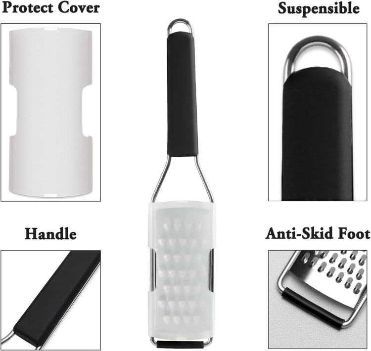 Cambom Cheese Grater Vegetable Shredder & Citrus Zester Lemon Zester for Parmesan Cheese, Vegetables, Zucchini, Nutmeg, Chocolate, Lemons, Hand Held Shredder Graters Stainless Steel Extra Coarse Blade