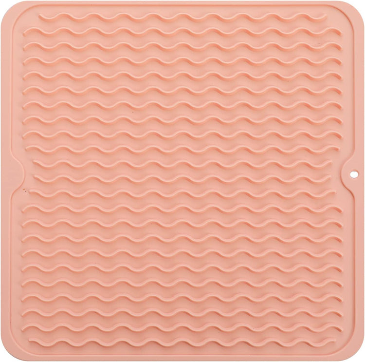 Silicone Dish Drying Mat for Multiple Usage,Easy clean,Eco-friendly,Heat-resistant Silicone Mat for Kitchen Counter or Sink,Refrigerator or Drawer liner Pink M 12 inches x 12 inches