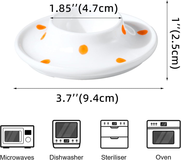 Cinf Ceramic White Egg Holder Set of 2 Porcelain Holder Breakfast Boiled Cooking Easy to Clean Childhood Memories Kitchen(Orange Dot)