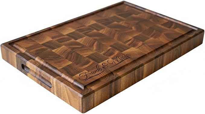 Personalized End Grain Walnut Cutting Board, GrainWoods Handcrafted Wood Kitchen Chopping Block (14x9x2 Inches)