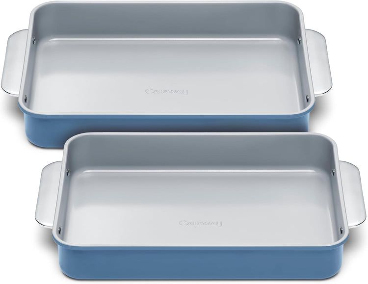 Caraway Non-Stick Ceramic 9”x13” Rectangle Pan Duo - Naturally Slick Ceramic Coating - Non-Toxic, PTFE & PFOA Free - Perfect for Brownies, Lasagnas, and More - Slate