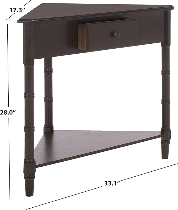 SAFAVIEH Home Collection – Gomez Dark Chocolate Corner Table, 1-Drawer Space-Saving Triangle Accent Table, Classic Turned-Leg Design (AMH5709F)