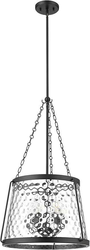 ML Lighting | Adabella Collection | 20405-MB | 5 Light Pendant in Matte Black Finish with Clear Hammered Glass Shade | Perfect for Kitchens, Dining Rooms, Living Rooms, Entryways, Hallways