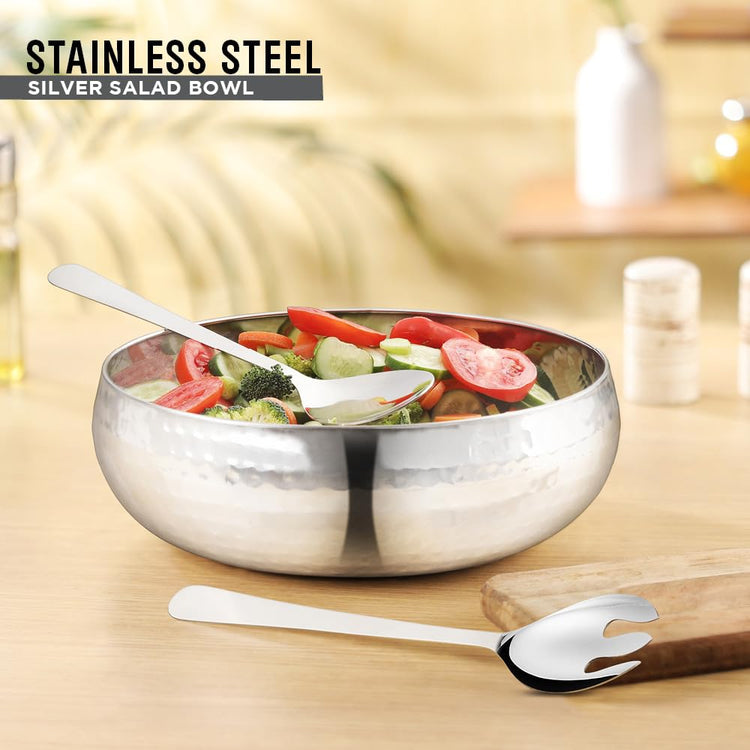 Set of 3 Premium Stainless Steel Salad Mixing Bowl Hammered Finish (3 Count)