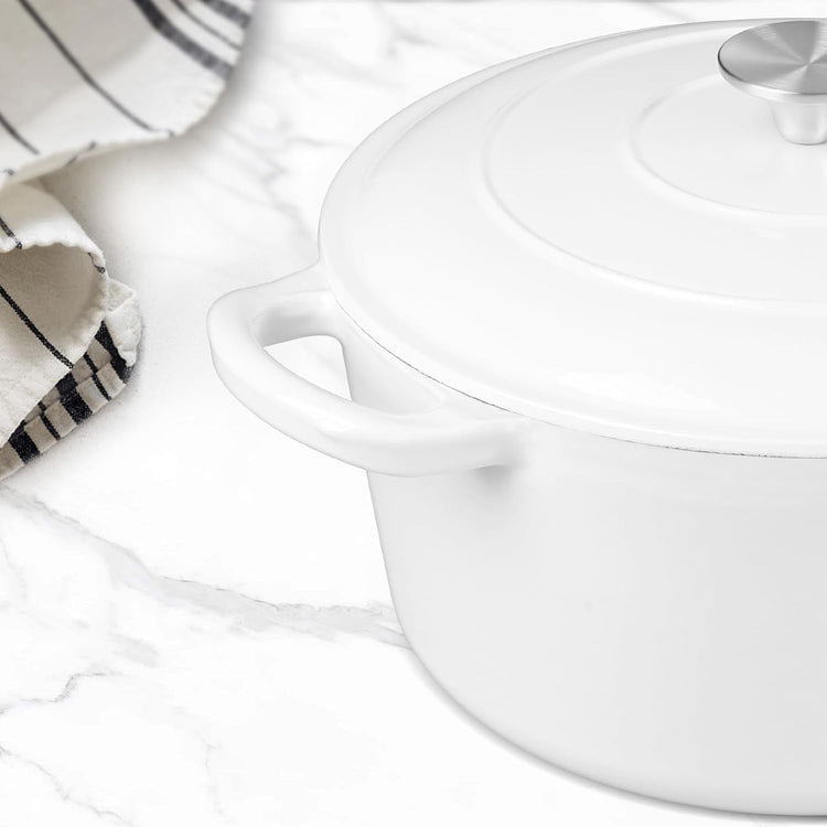 6 Quart Dutch Oven with Lid, Leonyo 6QT Enameled Cast Iron Dutch Oven for Sourdough Bread Baking, Heavy Duty Cookware for Braising, Stews, Roasting, White - Nestoria