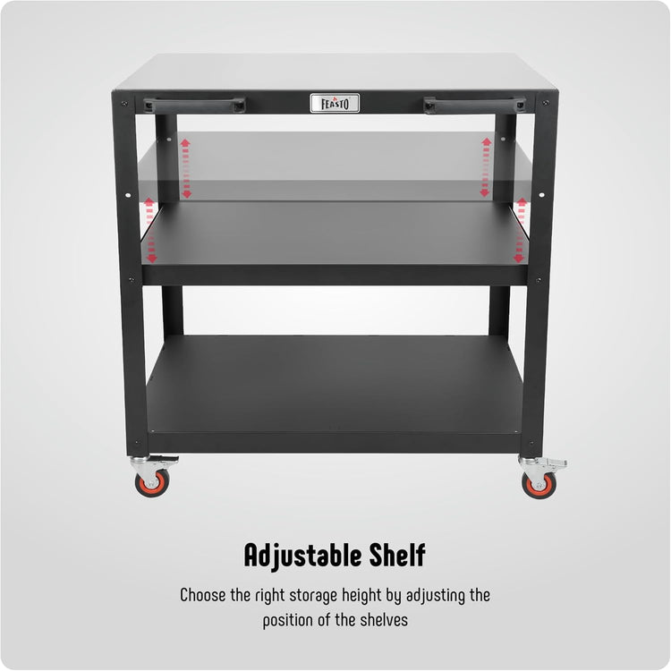 36''x 24'' Large Movable Pizza Oven Table for Outdoor, 304 Stainless Steel Grill Cart with Wheels, 3-Shelf Outdoor Kitchen Prep Table Pizza Oven Stand on Wheels for Ooni 16, Blackstone Griddle