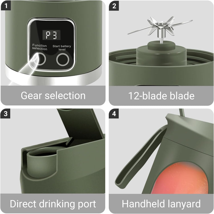 Portable Personal Electric USB Juicer,500ML Mini Blender Portable Blender For Shakes and Smoothies juice,12 Blades Great for Mixing,Compact、Convenient and Versatile (Green)