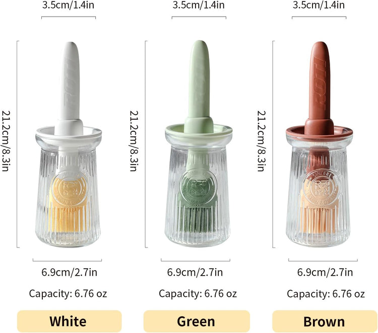 Oil Dispenser with Brush - Glass Olive Oil Dispenser for Kitchen, 3 IN 1 Oil Brush for Cooking with Bottle Silicone Basting Vinegar Sauce BBQ Grill Frying (Brown/Green)
