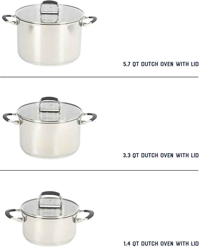Oster Platinum Silverbolt 6 Piece Stackable Space-Saving Dutch Oven Sauce Pan Cookware Set