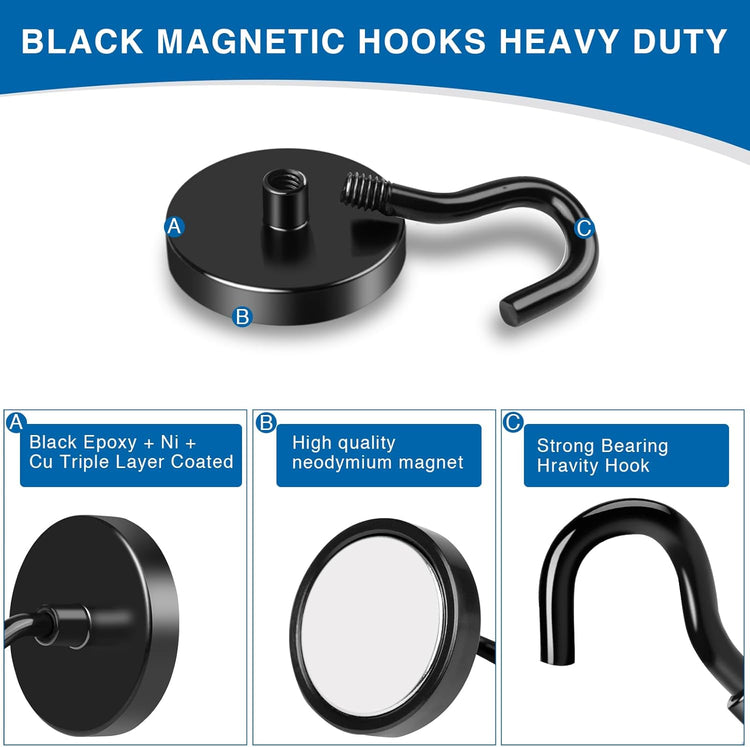 LOVIMAG Cruise Magnets with Hooks, 40lbs Magnetic Hooks for Cruise Cabins, Cruise Essentials Must Haves for Travel, Neodymium Magnets with Epoxy Coating for Hanging, Refrigerator, Kitchen -12 Pcs