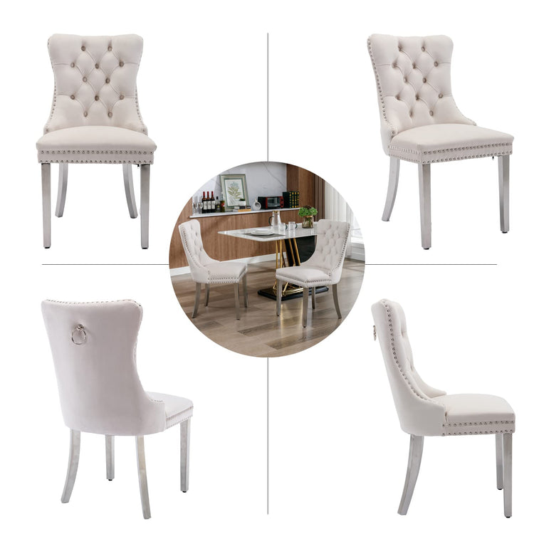 Beige Velvet Dining Chairs Set of 6 (6 Count)