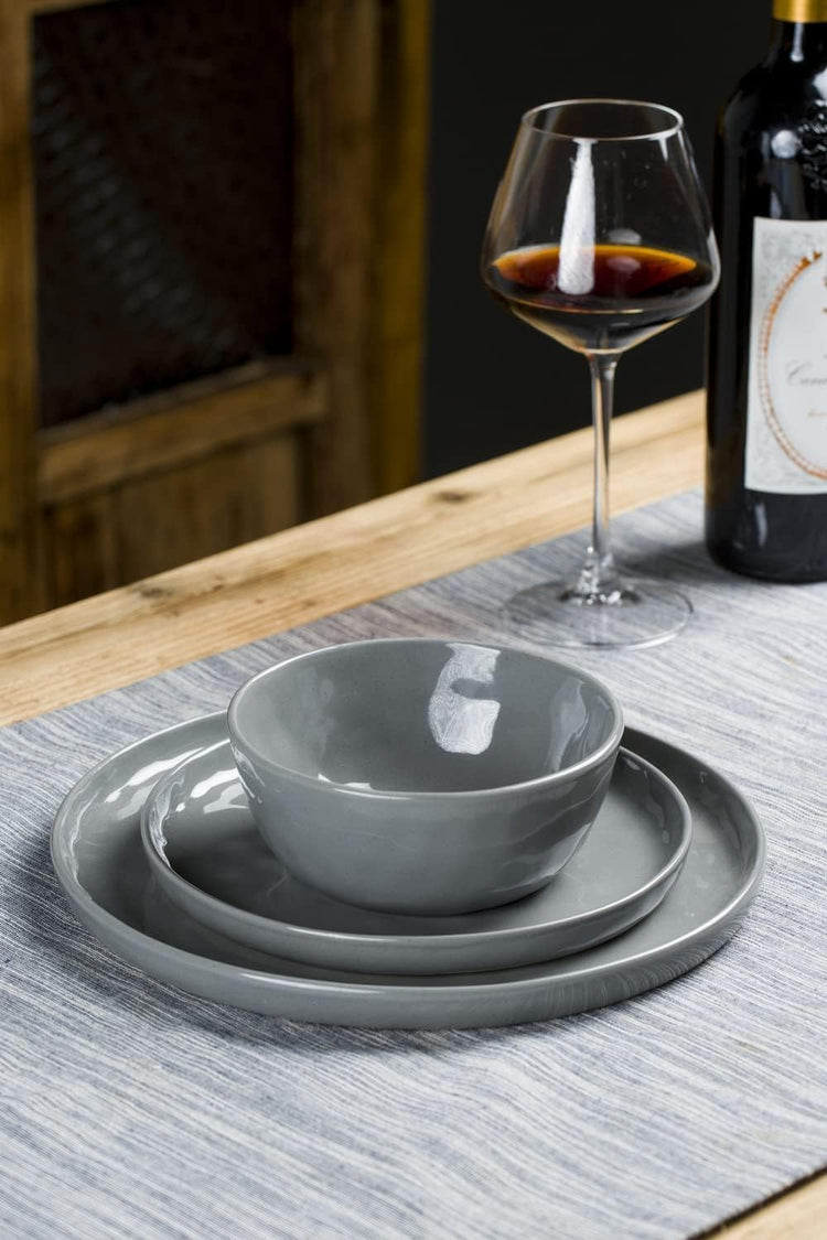 Famiware Mars Plates and Bowls Set, 24 Pieces Dinnerware Sets, Dishes Set for 8, Dark Gray