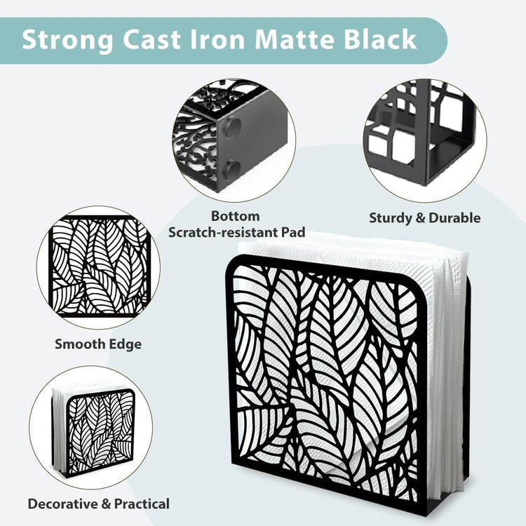 Morden Leaf Decorative Black Metal Napkin Holder for Table