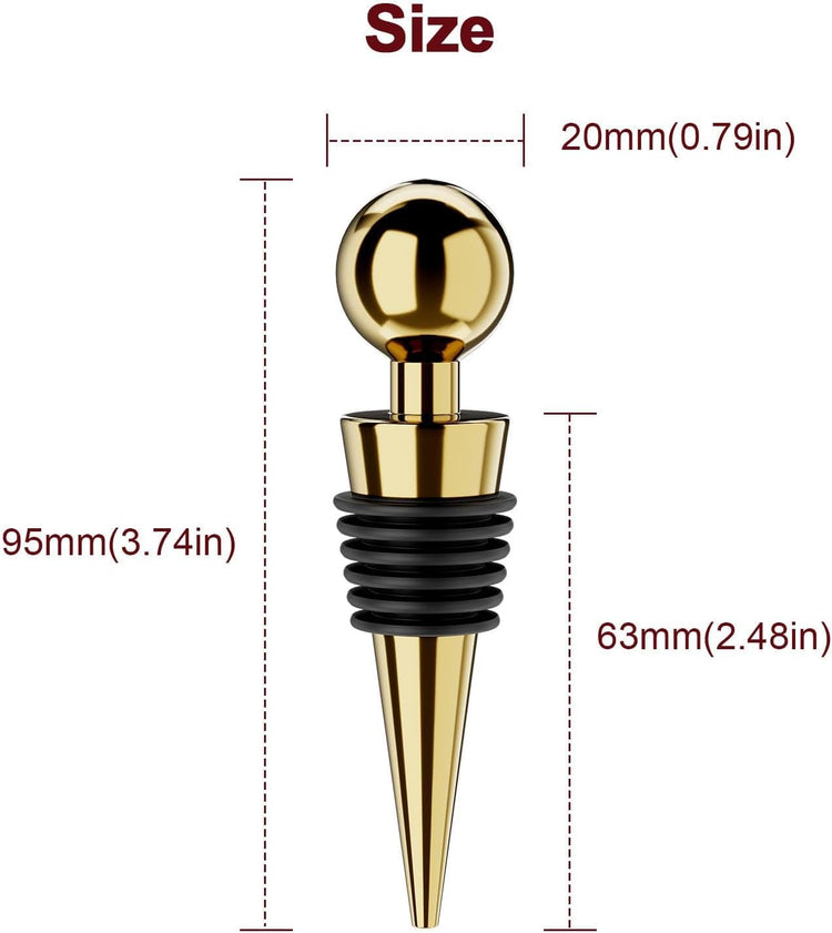 Wine Stoppers for Wine Bottles 6Pcs Vacuum Wine Bottle Stopper with Silicone Reusable Wine Corks, Leak proof Keep Fresh Suitable for Standard (Gold, 6 Pack)