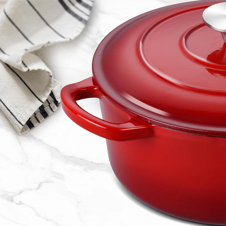 3QT Dutch Oven Pot with Lid, Leonyo 3 Quart Enameled Cast Iron Dutch Oven for Sourdough Bread Baking, Heavy Duty Cookware for Braising, Stews, Roasting, Red - Nestoria