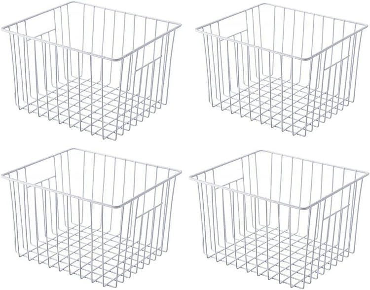 SANNO Freezer Baskets Freezer Wire Storage Basket, Organizer Food Storage Bin with Handles for Cabinets, Pantry, Closets, Bedrooms 11.8" x 11.8" x7"