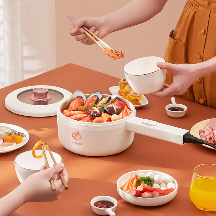 Electric Hot Pot Cooker Steamer 1.8L Multifunctional Nonstick Pan Office Dorm Cooking Portable Ramen Cooker Steamer Boil Dry Protection Suitable For Noodle Cooker Eggs StirFrying