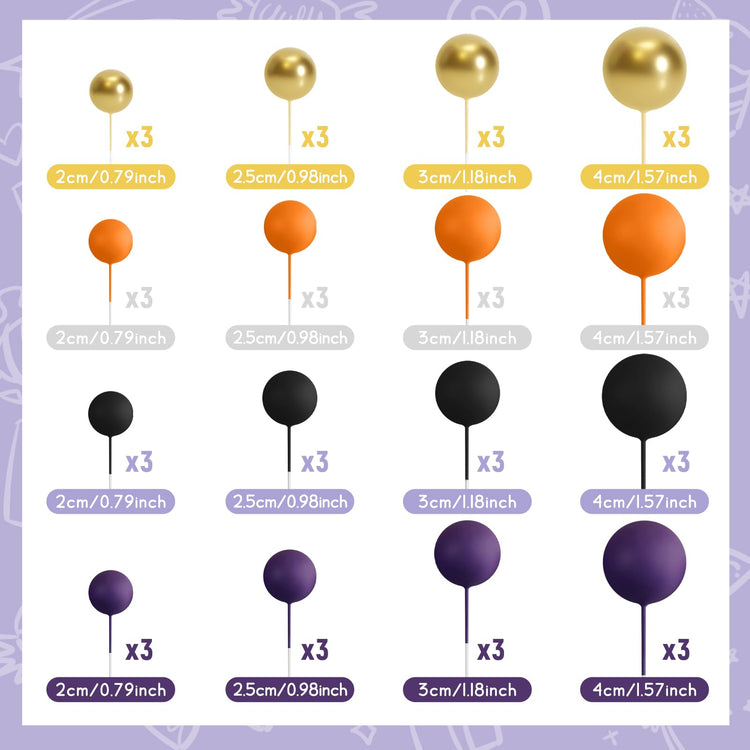 48 Pcs Balls Cake Topper Decorations Balloon Cupcake Toppers Foam Cake Topper Balls Cake Balls Decorations for Halloween Birthday Party Wedding Cake Decorating (48 Count)