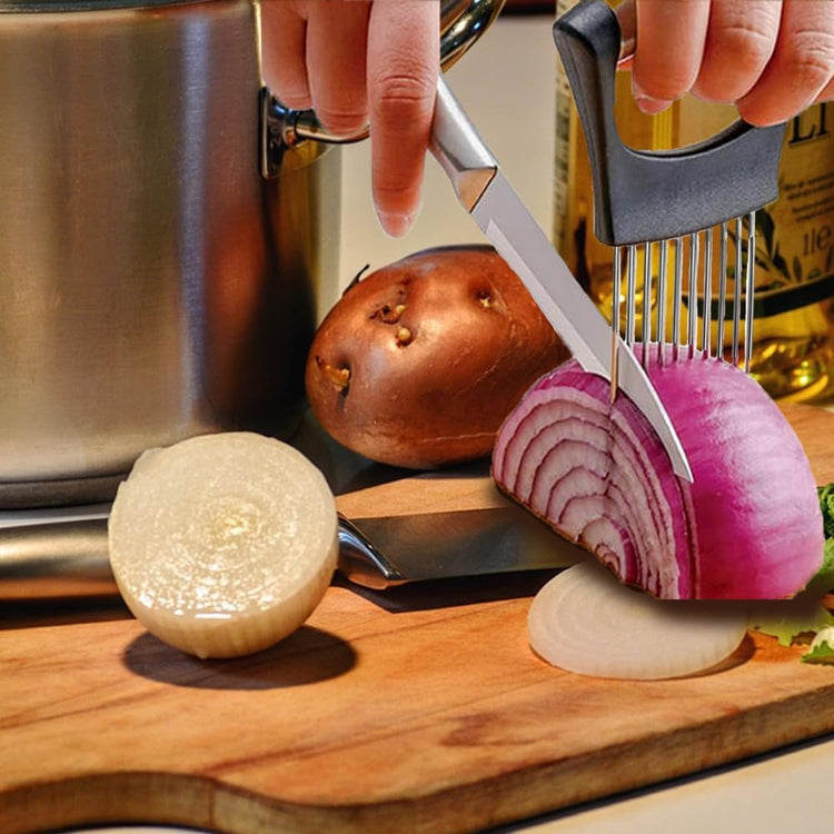 Stainless Steel Onion Holder for Slicing ,Meat Tenderizer,Fruits Vegetable Onion Cutter for Slicing and Storage of Avocados Lemon Potato Tomato and Other Meat Stalking Fork