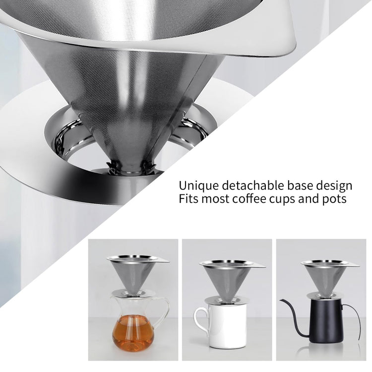Pour Over Coffee Dripper Reusable Coffee Filter Paperless Coffee Filter Stainless Steel Pour Over Coffee Maker Cone Coffee Dripper for 1
