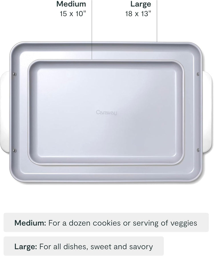 Caraway Non-Stick Ceramic Baking Sheet Duo - Naturally Slick Ceramic Coating - Non-Toxic, PTFE & PFOA Free - 18 x 13" Large & 15 x 10" Medium - Cream