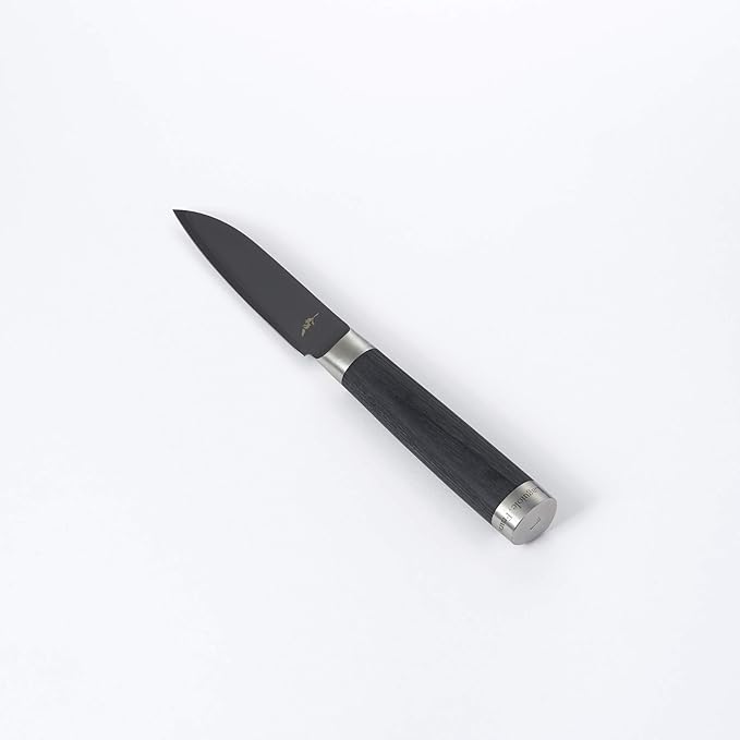 Michel BRAS No. 1 Paring Knife, 3” Handcrafted Vegetable and Fruit Knife, 3 Layer Stainless Steel Blade, Black Pakkawood Handle, Small Kitchen Tool for Peeling and Cutting