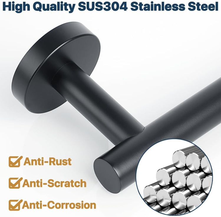 SAYAYO Black Towel Racks for Bathroom, 16 Inch Towel Bar Towel Rod Towel Holder Wall Mount SUS304 Stainless Steel (Hanging Length 13-Inch)