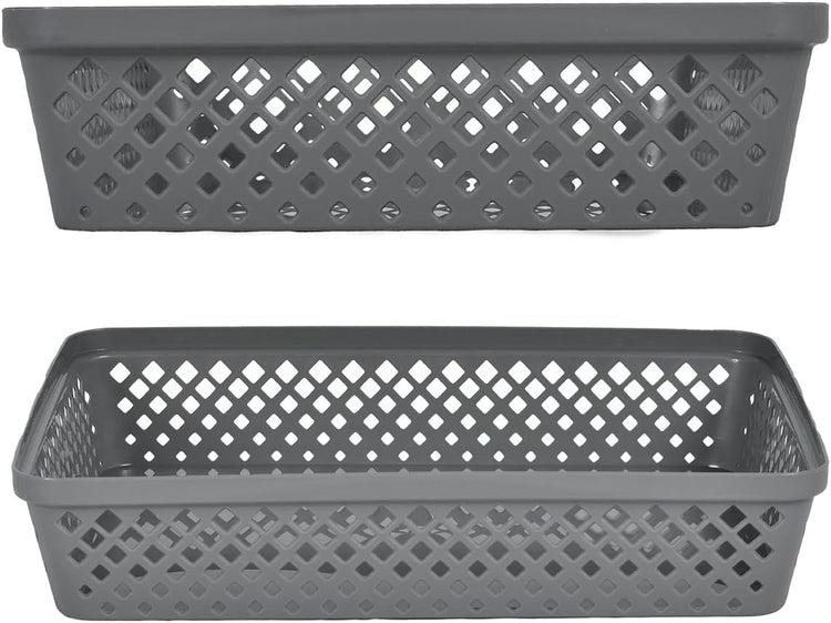 Glad Plastic Storage Basket Set - Multipurpose Drawer Trays, Kitchen Pantry Containers, and Bathroom Bins - 3 Pack Large Organizers, Grey