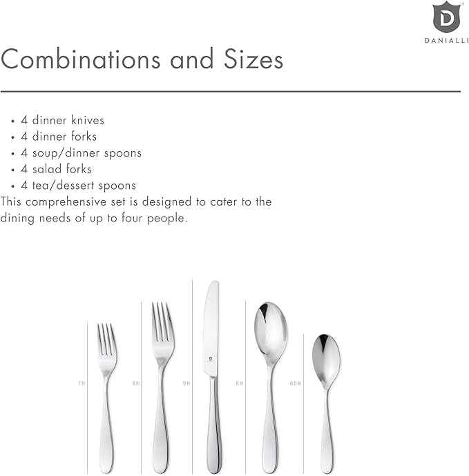 Silverware Set for 4 – 18/10 Stainless Steel Flatware, Mirror Finish, Dishwasher Safe, Heavy-Duty, Rust Resistant, Elegant Cutlery (20-Piece Set, Fidenza)