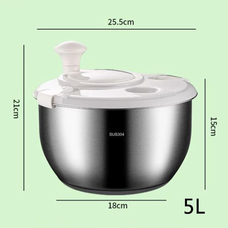 6L Salad Spinner, Stainless Steel Large Vegetable Washer, PP Lid, for Fruit Washer, Pasta and Fries Spinner