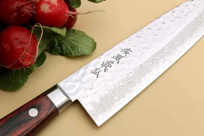 Yoshihiro VG10 16 Layer Hammered Damascus Stainless Steel Santoku Chefs Knife (7'' (180mm))