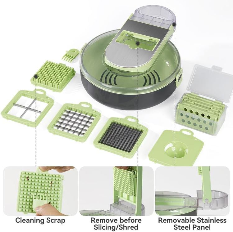 KEOUKE Vegetable Chopper Mandoline Slicer Round - 13 in 1 Interchangeable Blades Food Chopper with Container, Hand Guard & Drainer, Veggie Dicer Kitchen Gadget for Onion, Cucumber, Tomato, Fruit
