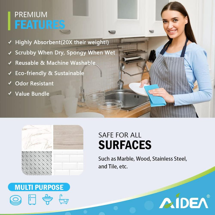 AIDEA Swedish Dish Cloth, 10PK, Swedish Dishcloths for Kitchen, Reusable Paper Towels Washable, Sponge Cloths Kitchen, Absorbent Dish Rags, Dish Towels Cloth, 7"x6" - Nestoria