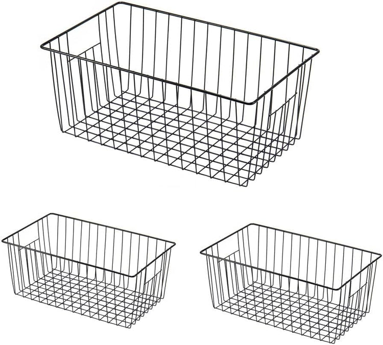 16inch Freezer Wire Storage Organizer Baskets, Household Refrigerator Bins with Built-in Handles for Cabinet, Pantry